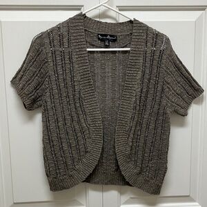 Mercer & Madison open front cardigan, linen cotton blend, short sleeve, brown, L